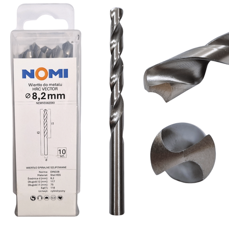 Wiertło do metalu 10 szt. 8,2mm Nomi hrc vector do stali tworzyw drewna żeliwa 