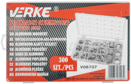Podkładki aluminiowe metryczne 300szt Verke V06707