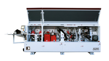 Okleiniarka krawędziowa ze wstępnym frezowaniem OPTIMAT LOGICA 6, cyklina promieniowa, cyklina płaska (klejowa), system natryskowy, polerka, PUR/EVA