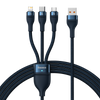 Kabel USB 3w1 Baseus Flash Series, USB-C + micro USB + Lightning, 66W, 1.2m (niebieski)