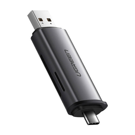 Adapter USB + USB-C UGREEN  CM185 czytnik kart SD + microSD (szary)