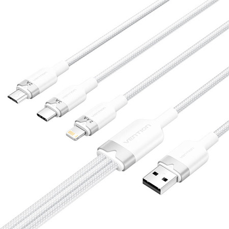 Kabel USB 2.0 A do 3w1 3A Vention CTPWG 1.5M (biały)