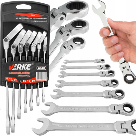 Klucze płasko-oczkowe z grzechotką 7szt Verke V35401