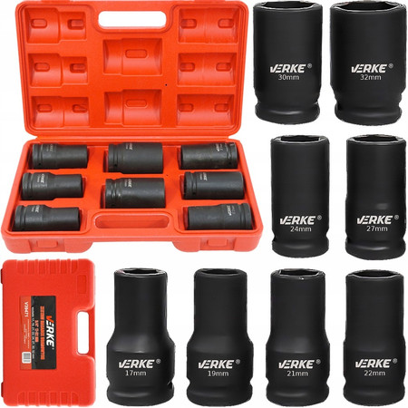 Nasadki udarowe 3/4'' długie zestaw kluczy nasadowych 17-32mm Verke V39471