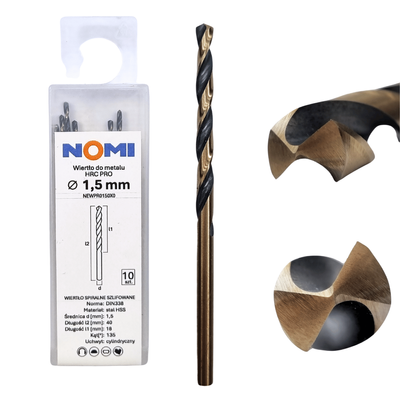 Wiertło do metalu 1,5mm Nomi hrc pro do stali tworzyw aluminium drewna