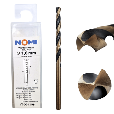 Wiertło do metalu 1,6mm Nomi hrc pro do stali tworzyw aluminium drewna