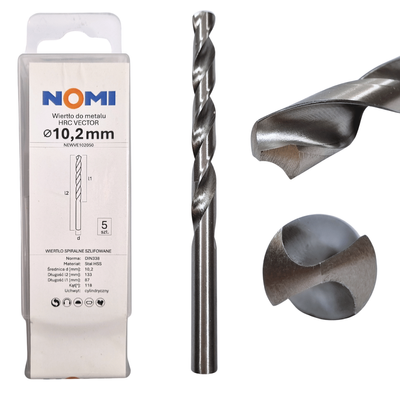 Wiertło do metalu 10,2mm Nomi hrc vector do stali tworzyw drewna żeliwa