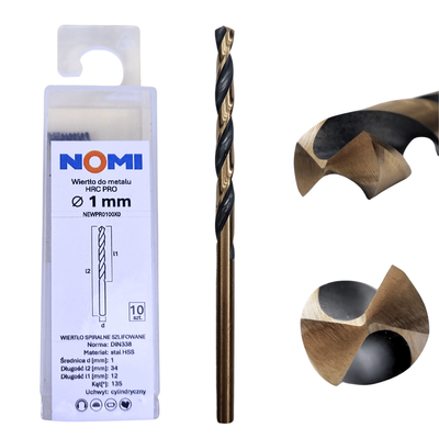 Wiertło do metalu 1mm Nomi hrc pro do stali tworzyw aluminium drewna