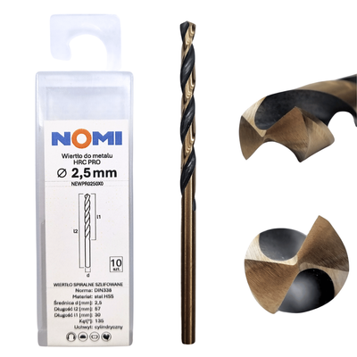 Wiertło do metalu 2,5mm Nomi hrc pro do stali tworzyw aluminium drewna