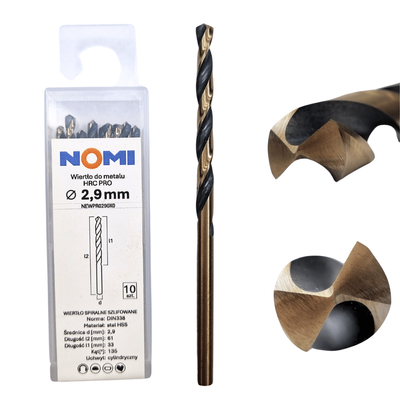 Wiertło do metalu 2,9mm Nomi hrc pro do stali tworzyw aluminium drewna