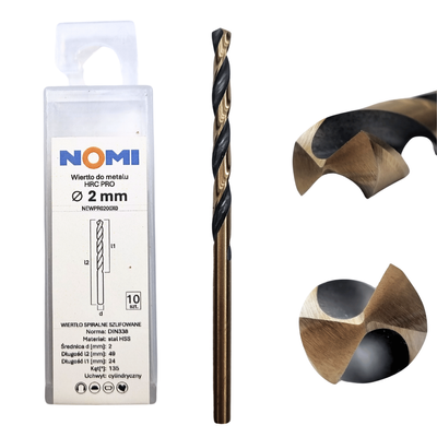 Wiertło do metalu 2mm Nomi hrc pro do stali tworzyw aluminium drewna