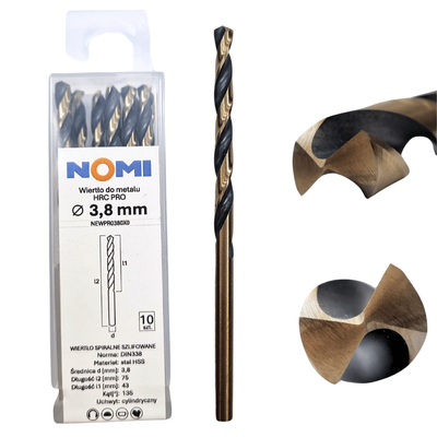 Wiertło do metalu 3,8mm Nomi hrc pro do stali tworzyw aluminium drewna