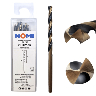 Wiertło do metalu 3mm Nomi hrc pro do stali tworzyw aluminium drewna