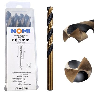 Wiertło do metalu 8,1mm Nomi hrc pro do stali tworzyw aluminium drewna