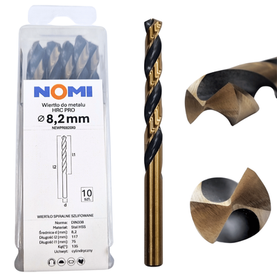 Wiertło do metalu 8,2mm Nomi hrc pro do stali tworzyw aluminium drewna