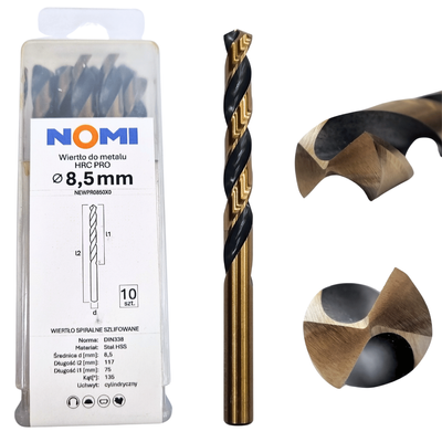 Wiertło do metalu 8,5mm Nomi hrc pro do stali tworzyw aluminium drewna