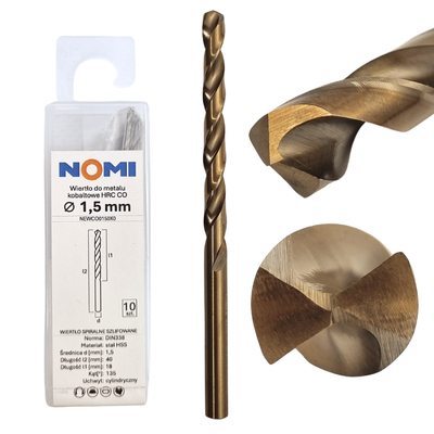 Wiertło do metalu kobaltowe 1,5mm hrc co Nomi do stali tworzyw aluminium