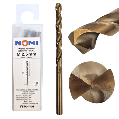 Wiertło do metalu kobaltowe 2,5mm hrc co Nomi do stali tworzyw aluminium