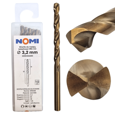 Wiertło do metalu kobaltowe 3,2mm hrc co Nomi do stali tworzyw aluminium