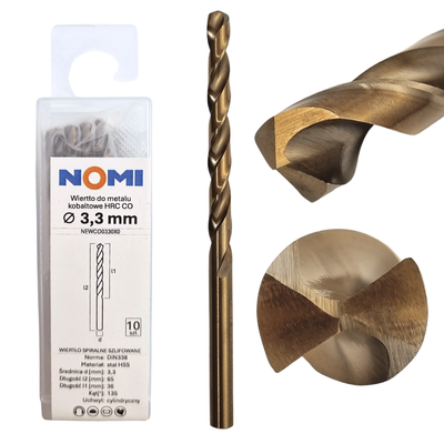 Wiertło do metalu kobaltowe 3,3mm hrc co Nomi do stali tworzyw aluminium