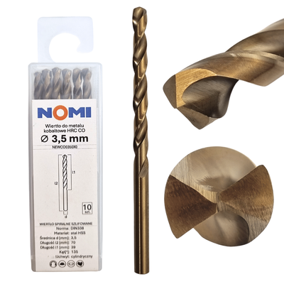 Wiertło do metalu kobaltowe 3,5mm hrc co Nomi do stali tworzyw aluminium