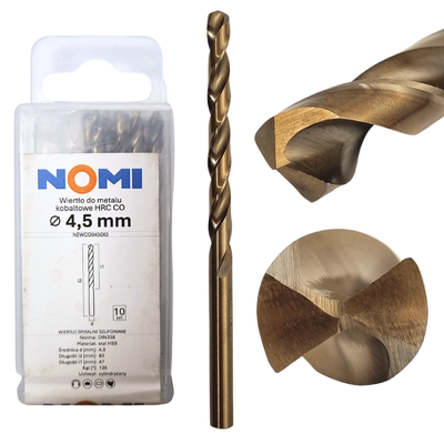 Wiertło do metalu kobaltowe 4,5mm hrc co Nomi do stali tworzyw aluminium