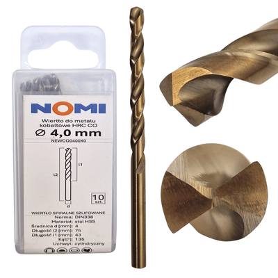 Wiertło do metalu kobaltowe 4mm hrc co Nomi do stali tworzyw aluminium