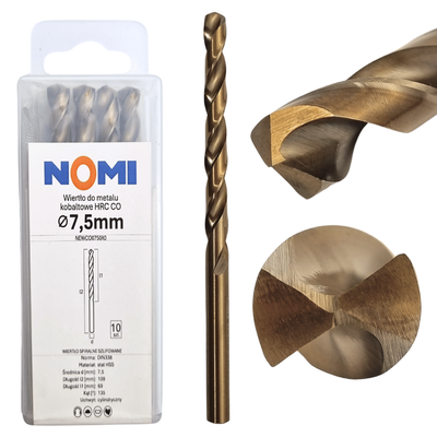 Wiertło do metalu kobaltowe 7,5mm hrc co Nomi do stali tworzyw aluminium