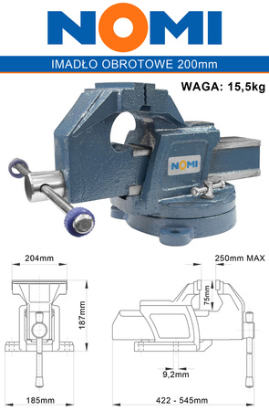 Imadło Ślusarskie Stołowe Obrotowe 200mm z Kowadłem NOMI