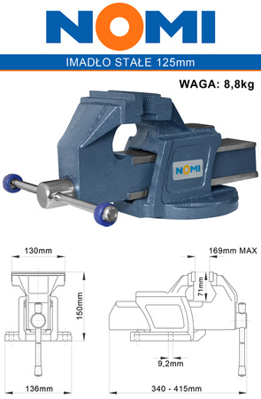 Imadło Ślusarskie Stołowe Stałe 125mm z Kowadłem NOMI