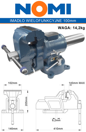 Imadło Ślusarskie Stołowe Wielofunkcyjne 3D 100mm z Kowadłem NOMI
