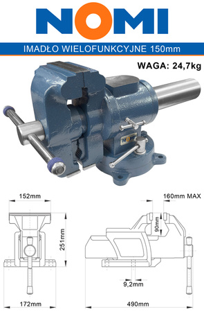 Imadło Ślusarskie Stołowe Wielofunkcyjne 3D 150mm z Kowadłem NOMI