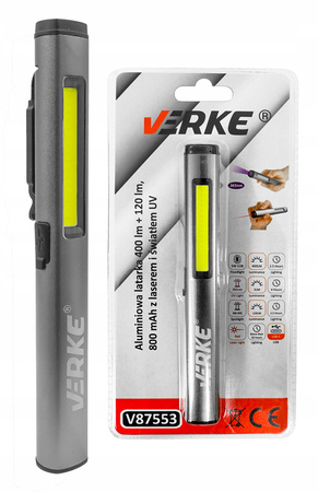 Latarka z Laserem i UV 400lm + 120lm 800mAh Verke V87553