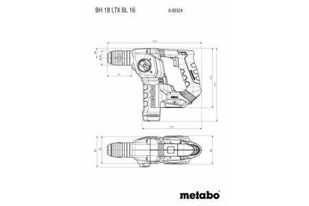 Młoto-wiertarka akumulatorowa  BH 18 LTX BL 16 + walizka z ładowarką +2 akumulatory Metabo 600324800