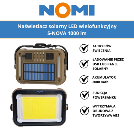 Naświetlacz Solarny LED Wielofunkcyjny S-NOVA 1000lum NOMI