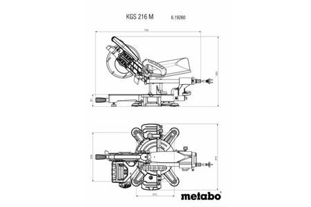 Pilarka kapówka KGS 216 M+ KSU 100 do cięcia kątowego i ukośnego z podstawą Metabo 690992000