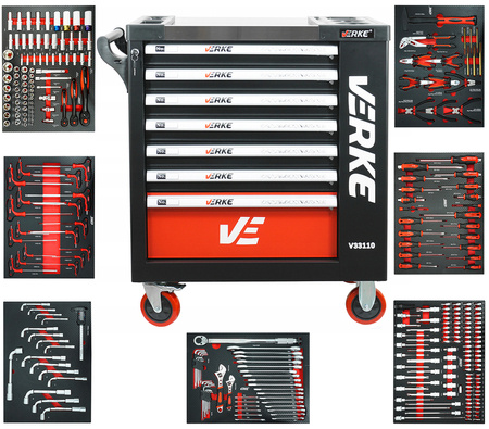 Szafka narzędziowa z wyposażeniem EVA 298 Elementów Verke V33110
