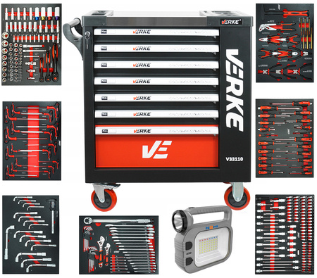 Szafka narzędziowa z wyposażeniem EVA 298 elementów Verke V33110 + Lampa GRATIS