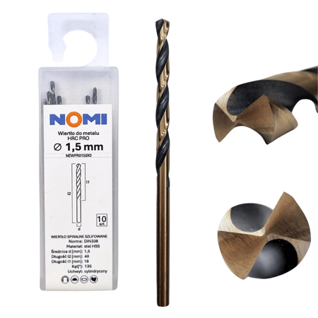 Wiertło do metalu 1,5mm Nomi hrc pro do stali tworzyw aluminium drewna 