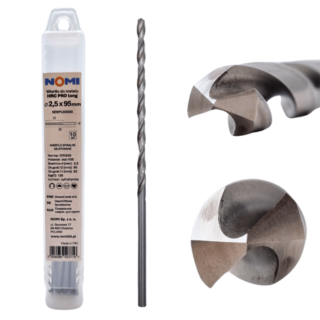 Wiertło do metalu 2,5x95mm przedłużane Nomi hrc pro long długie din 340  