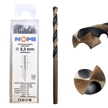 Wiertło do metalu 3,3mm Nomi hrc pro do stali tworzyw aluminium drewna 