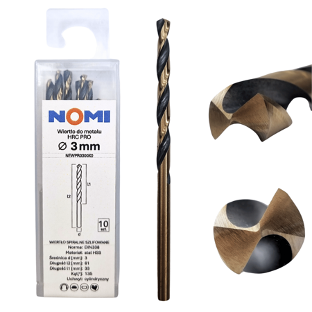 Wiertło do metalu 3mm Nomi hrc pro do stali tworzyw aluminium drewna 