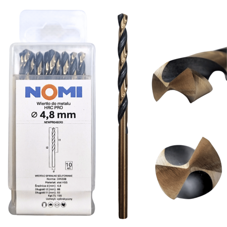 Wiertło do metalu 4,8mm Nomi hrc pro do stali tworzyw aluminium drewna 