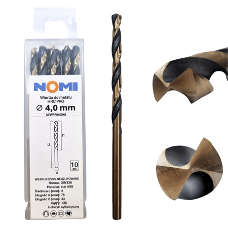 Wiertło do metalu 4mm Nomi hrc pro do stali tworzyw aluminium drewna 