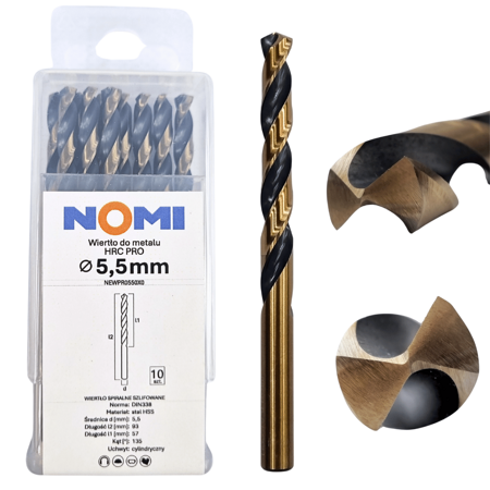 Wiertło do metalu 5,5mm Nomi hrc pro do stali tworzyw aluminium drewna 