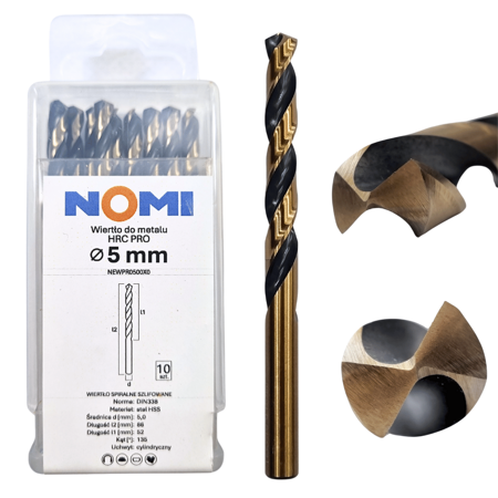 Wiertło do metalu 5mm Nomi hrc pro do stali tworzyw aluminium drewna 