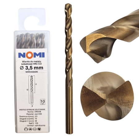 Wiertło do metalu kobaltowe 3,5mm hrc co Nomi do stali tworzyw aluminium 