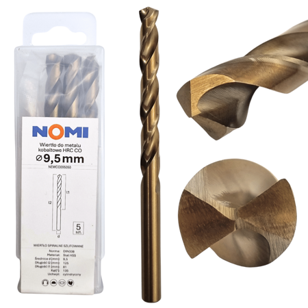 Wiertło do metalu kobaltowe 9,5mm hrc co Nomi do stali tworzyw aluminium 